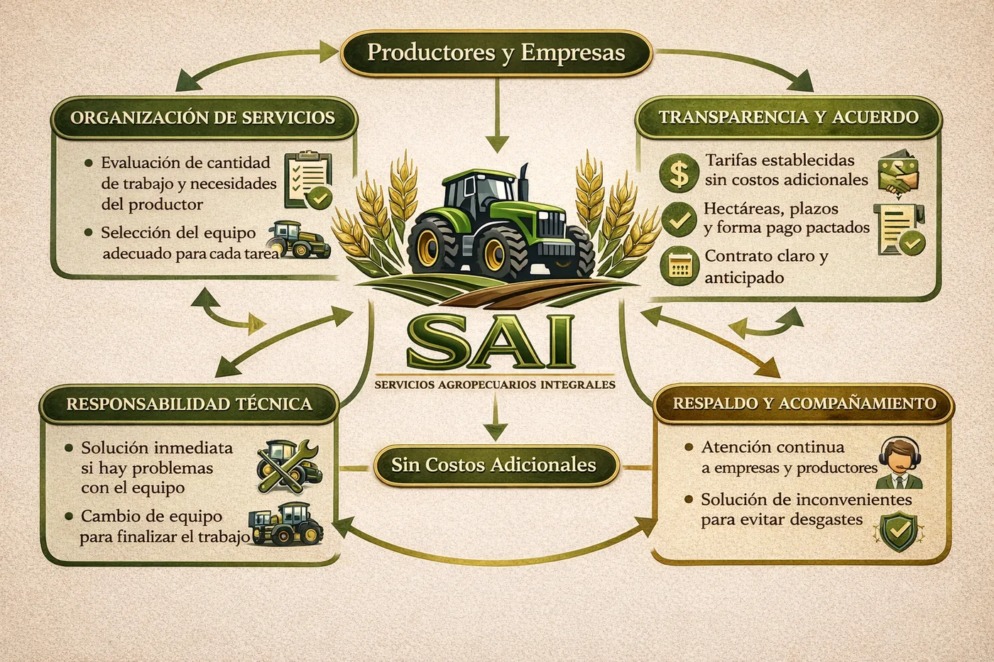 Modelo de trabajo de SAI: coordinación de servicios agropecuarios y pool de maquinaria